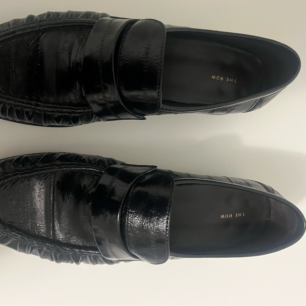 The Row Glossy Black Men's Slip-On Loafers